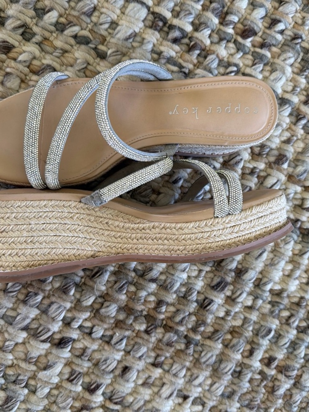 Copper Key Silver Rhinestone Strappy Slide Sandals - Picture 3 of 5